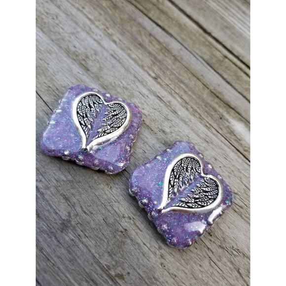 Galaxy winged heart concho set, sparkle purple tack concho, bling rodeo conchos - Picture 3 of 4